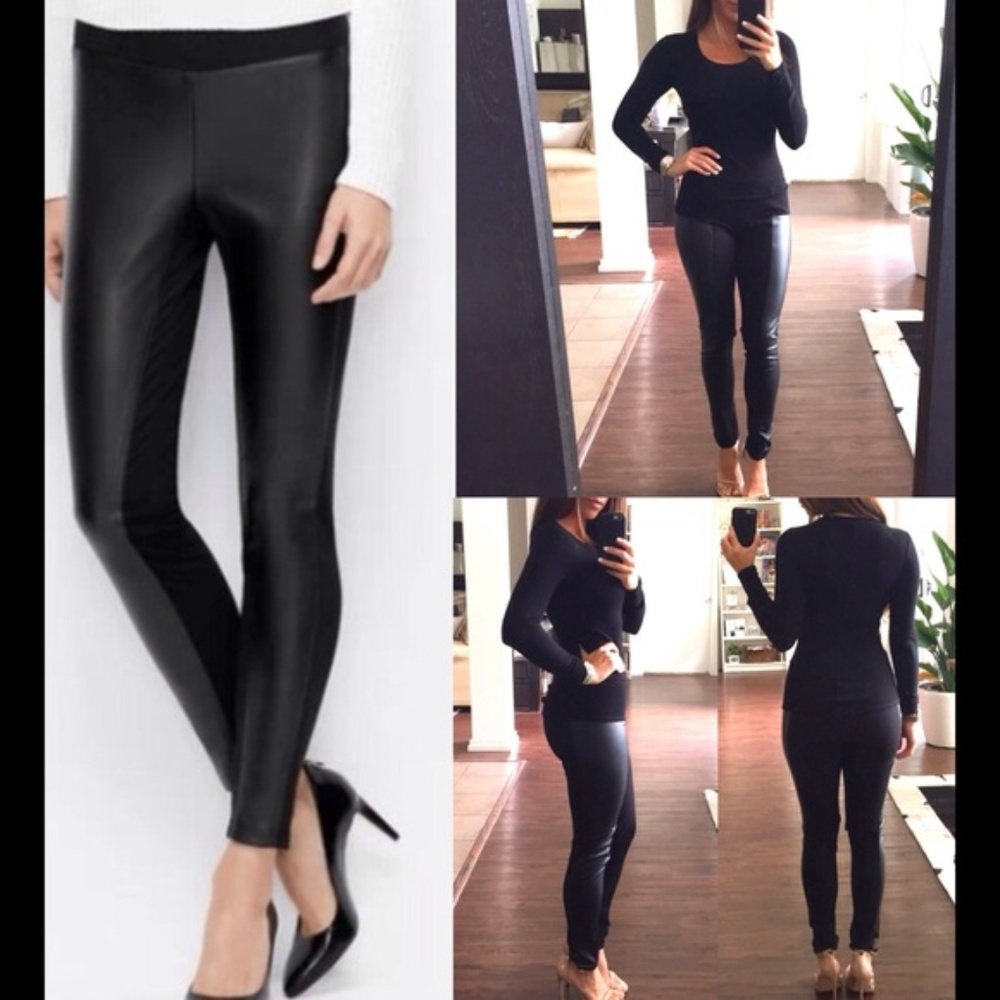 Ann Taylor Black Petite Faux Leather Leggings-4P